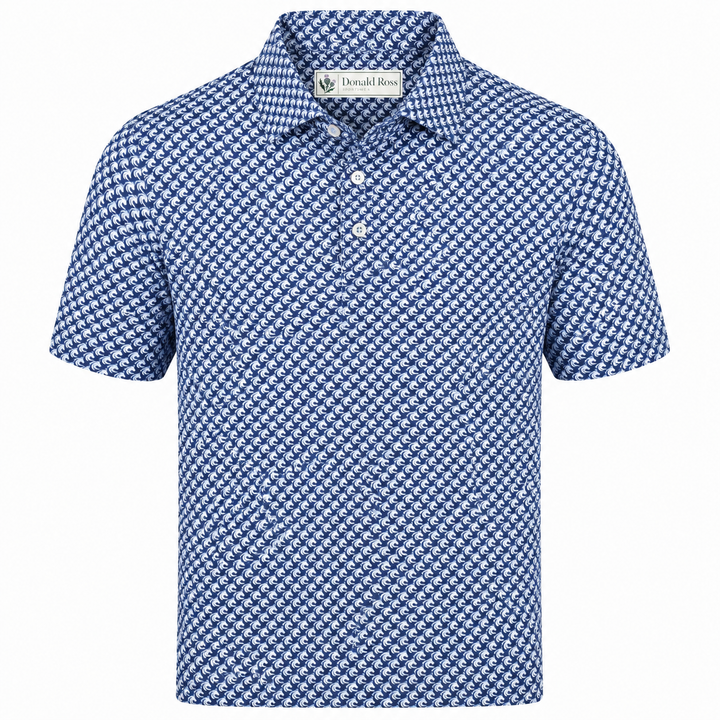 Donald Ross Mens Classic Fit Saratoga Print Polo - DENIM/WHITE/NEPTUNE