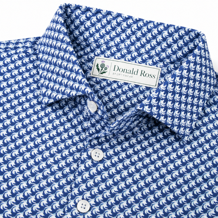 Donald Ross Mens Classic Fit Saratoga Print Polo - DENIM/WHITE/NEPTUNE