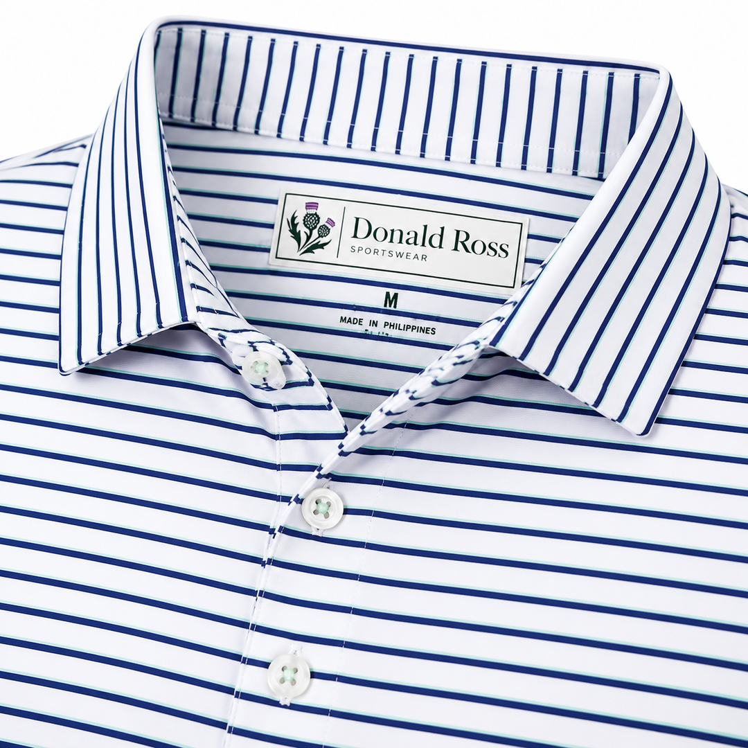 Donald Ross Mens Classic Fit TORONTO Polo - WHITE / NAVY / CAPRI