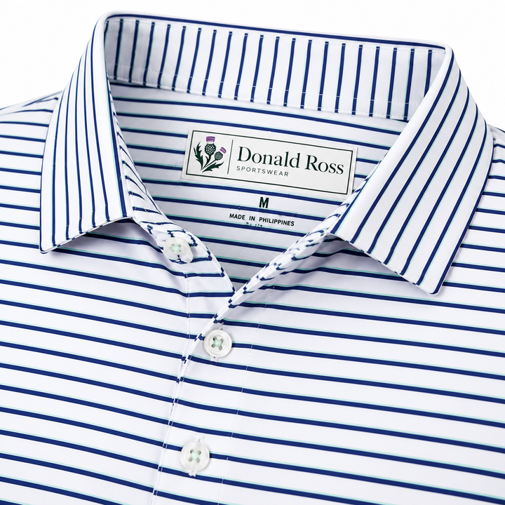 Donald Ross Mens Classic Fit TORONTO Polo - WHITE / NAVY / CAPRI