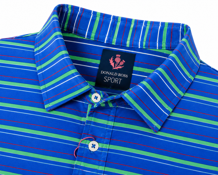 Donald Ross Mens Wells Regimental Multi Stripe Sport Fit Polo - ROYAL