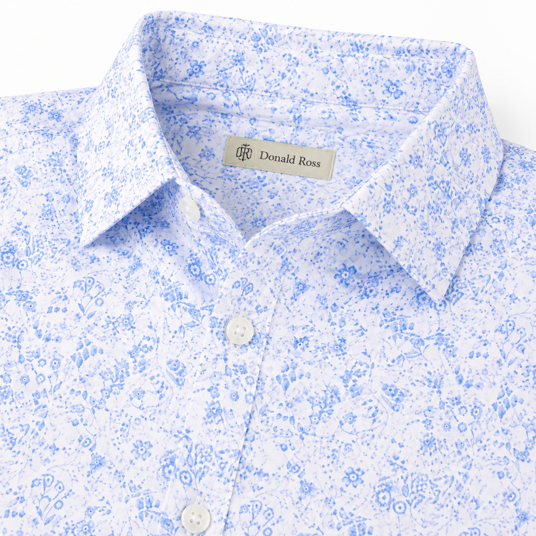 Donald Ross Classic Fit Mens Flowers in the Wind Polo - WHITE/ICE LAKE