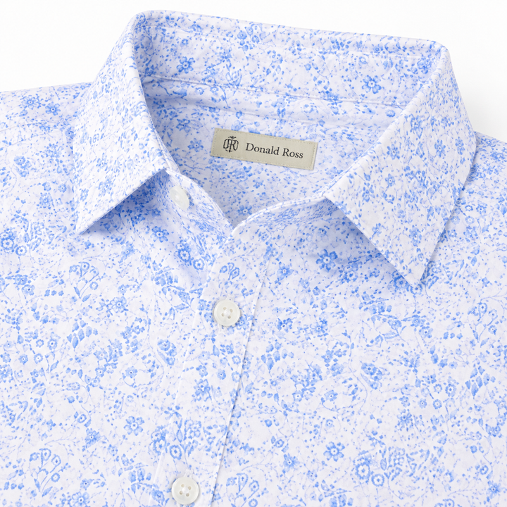 Donald Ross Classic Fit Mens Flowers in the Wind Polo - WHITE/ICE LAKE