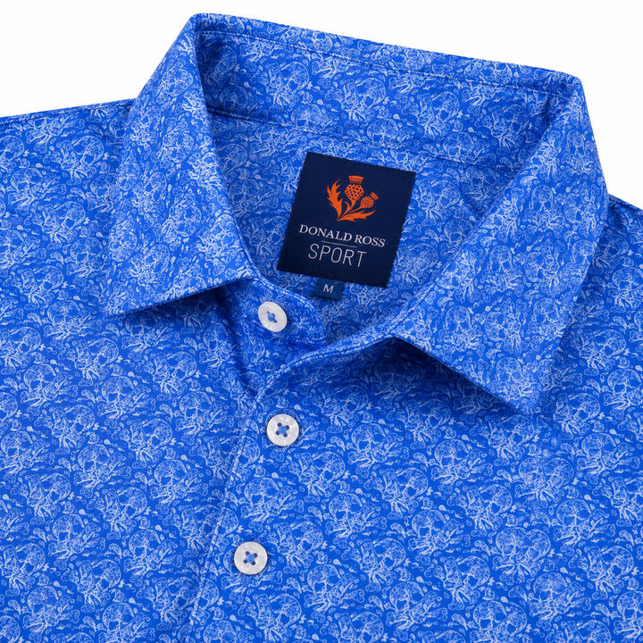 Donald Ross Mens Sport Fit SIDNEY SKULL Print Polo - ULTARMARINE / WHITE