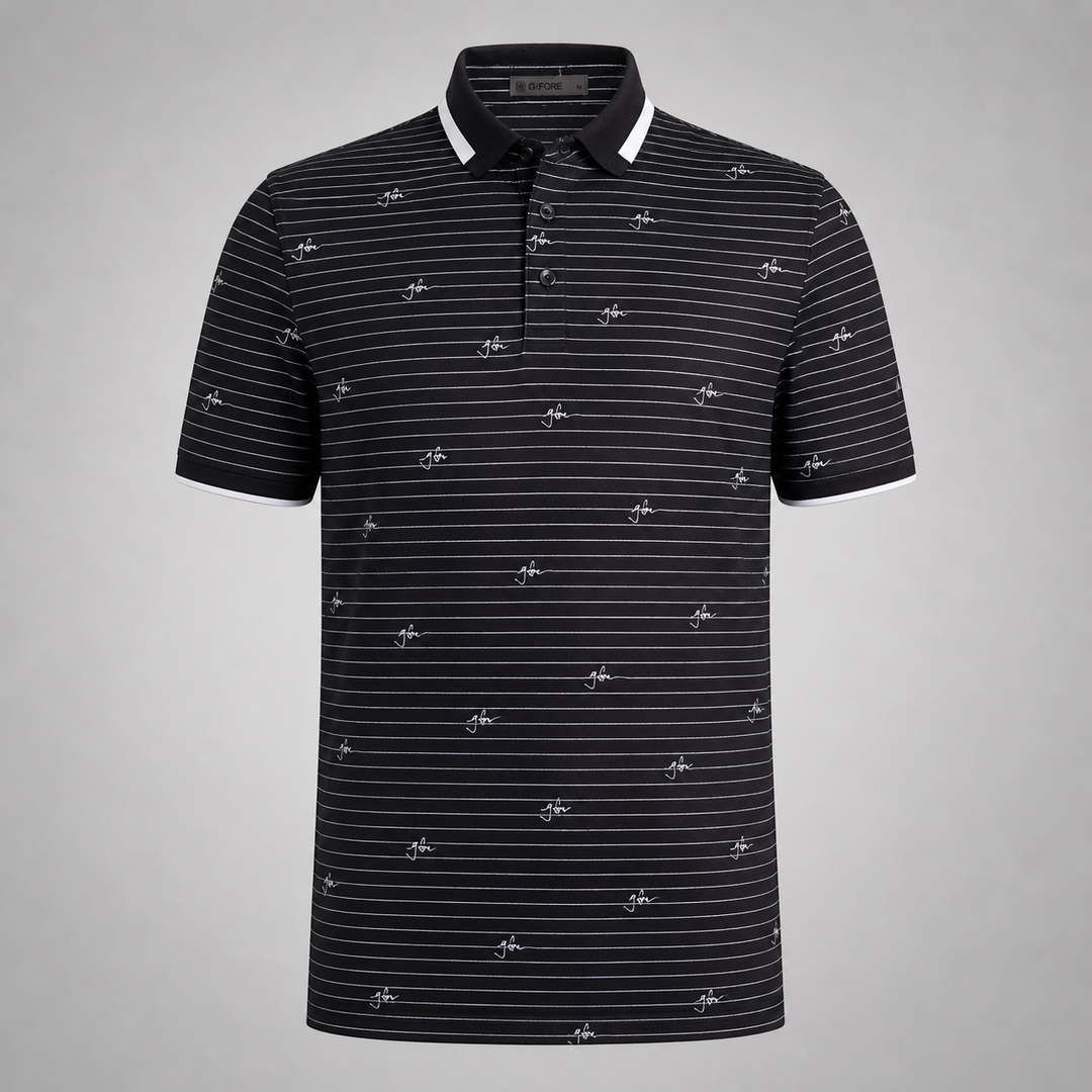 G/FORE MEN'S SCRIPT STRIPE TECH JERSEY POLO - ONYX