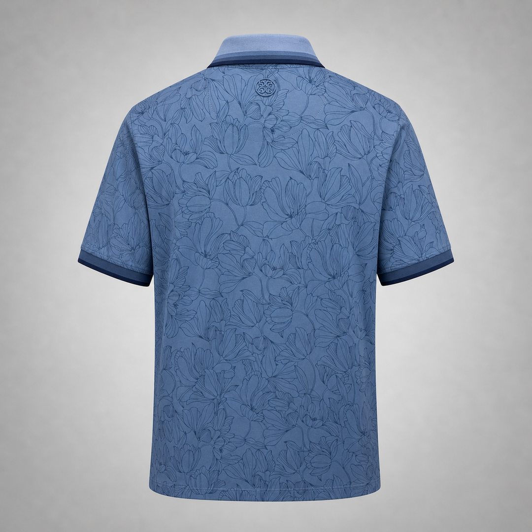 G/FORE MEN'S MINI FLORAL PRINT BANDED SLEEVE TECH PIQUÉ POLO - DRIZZLE