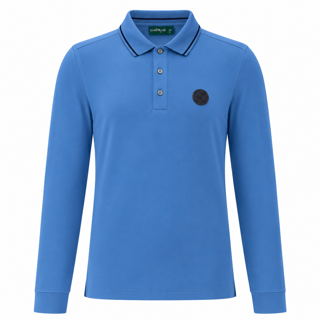 Chervò Men's ANNUNCIO Pro-Therm Long Sleeve Thermal Polo - LIGHT BLUE