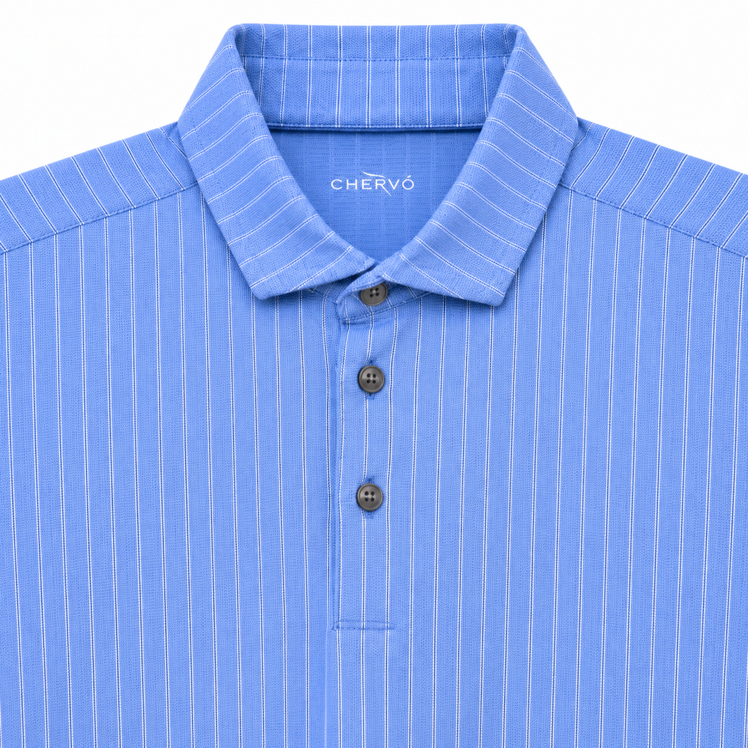 Chervo Men's ARTIGLIO Stripe  Polo - BLUE / WHITE