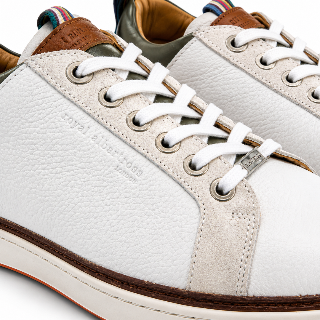 ROYAL ALBATROSS Men's The Solstice Spikeless Golf Shoe - WHITE / OLIVE