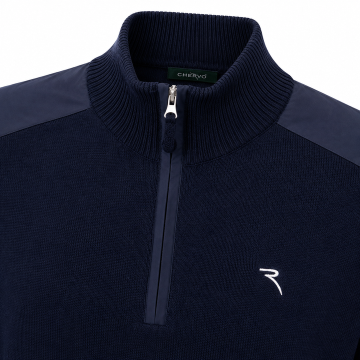 Chervo Men's NOBODY 100% Merino Wool 1/4-Zip Sweater - NAVY