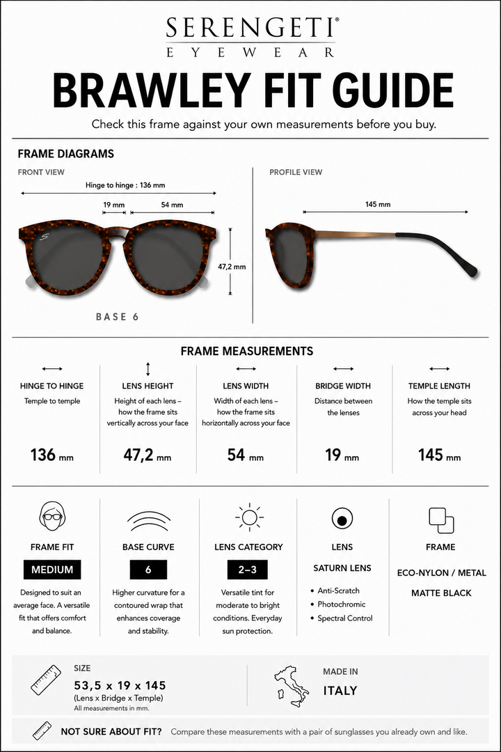 Serengeti BRAWLEY Polarized Sunglasses - MATTE BLACK / BROWN