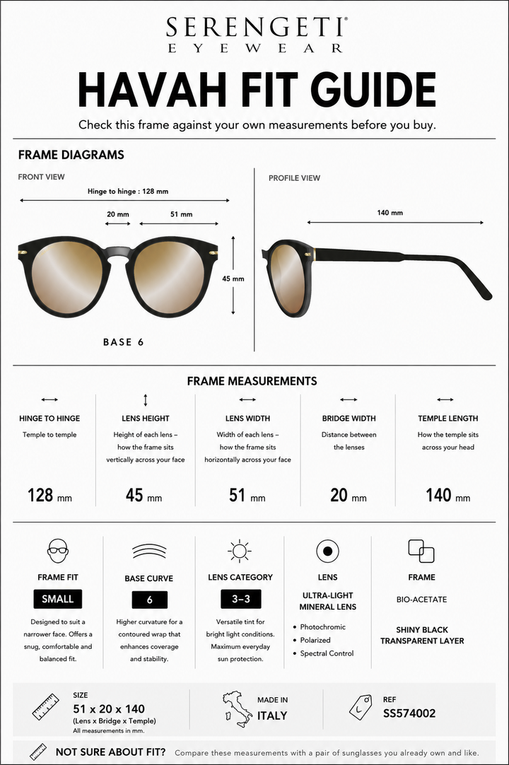 Serengeti HAVAH Polarized Sunglasses - Shiny Black Transparent Layer