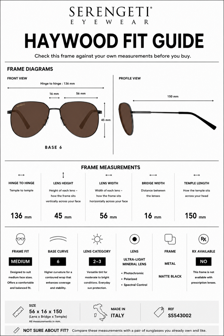 Serengeti HAYWOOD Aviator Polarized Sunglasses - Matte Black