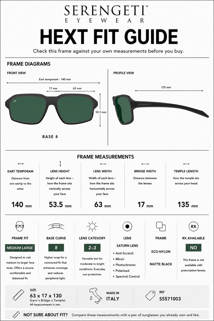 Serengeti HEXT Polarized Sunglasses - Matte Black -BLUE