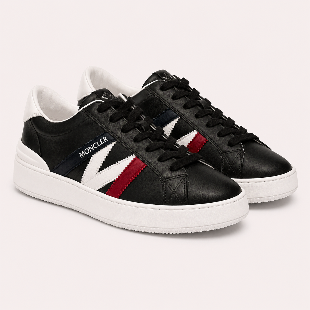 Moncler Men's MONACO Leather Sneakers - BLACK