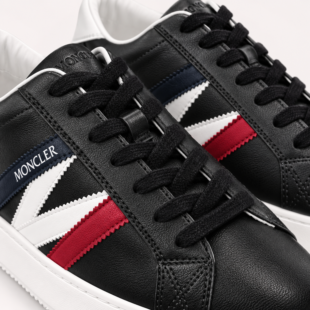 Moncler Men's MONACO Leather Sneakers - BLACK