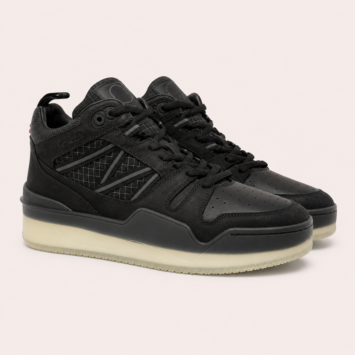 Moncler Men's Pivot Mid Leather High-Top Sneakers - BLACK