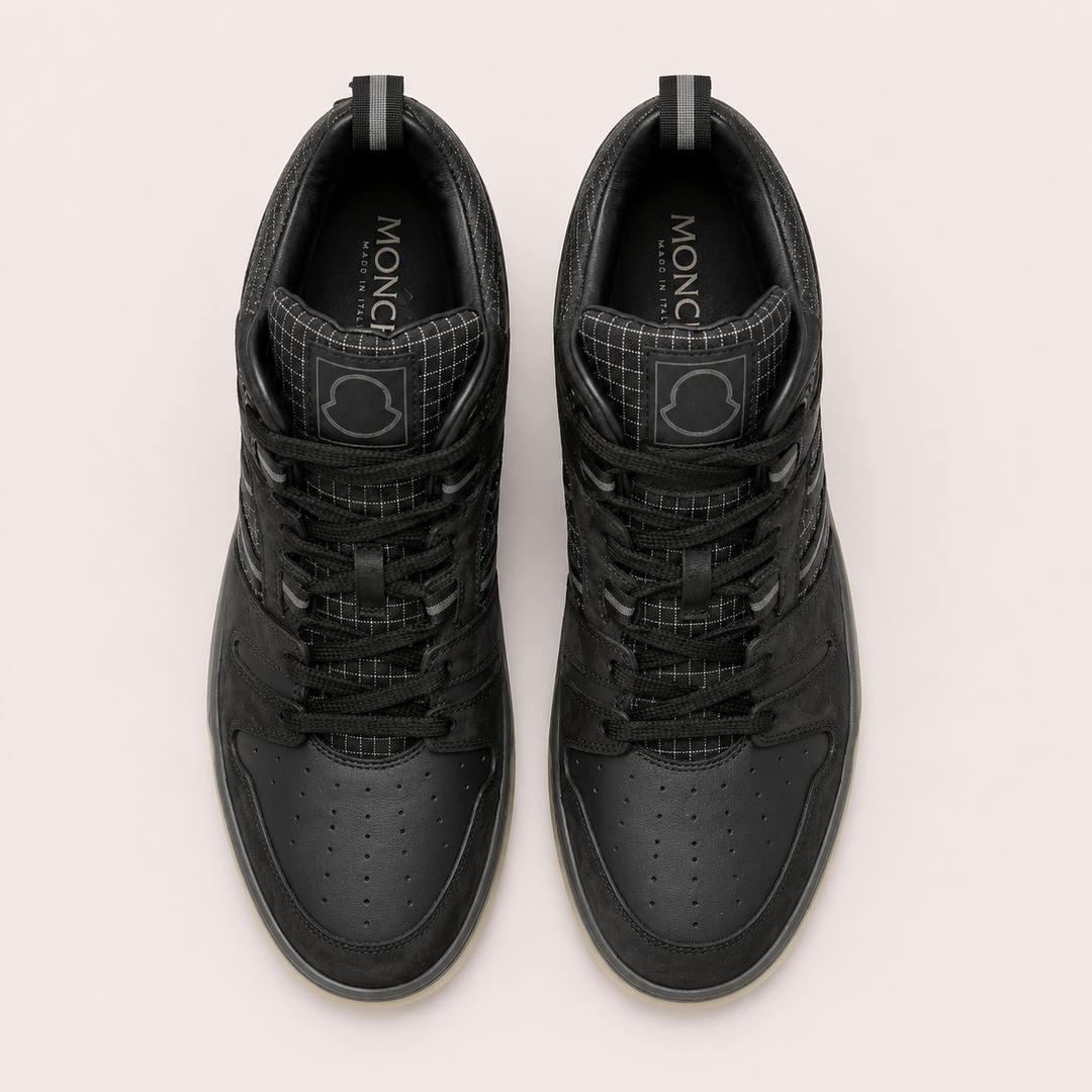 Moncler Men's Pivot Mid Leather High-Top Sneakers - BLACK