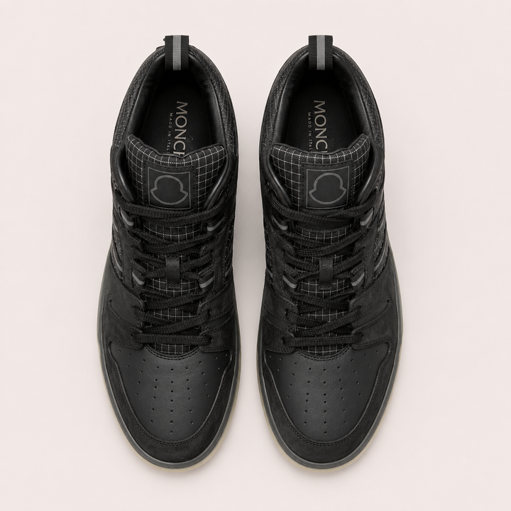 Moncler Men's Pivot Mid Leather High-Top Sneakers - BLACK