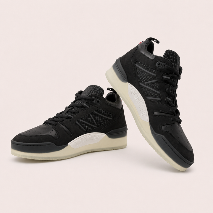 Moncler Men's Pivot Mid Leather High-Top Sneakers - BLACK