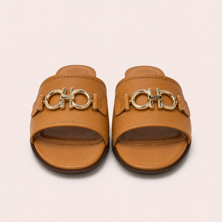 Ferragamo Women's Rhodes Gancini Leather Sandals – TAN