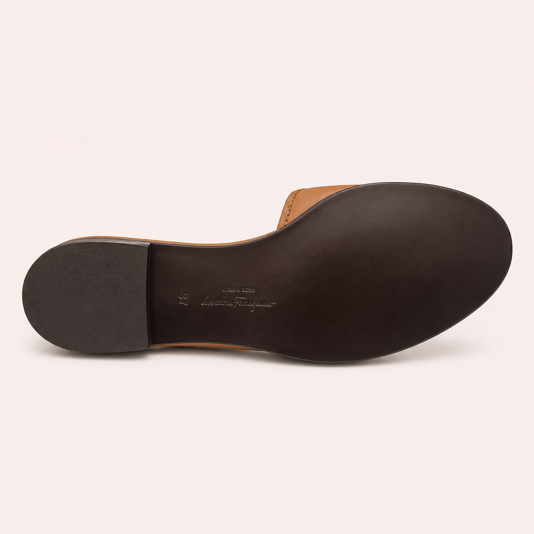 Ferragamo Women's Rhodes Gancini Leather Sandals – TAN