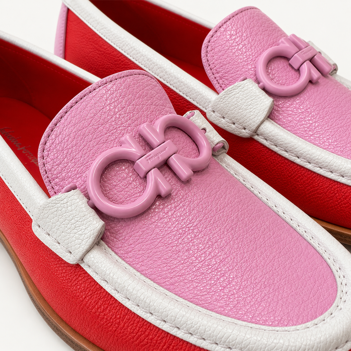Ferragamo Women’s Rolo Gancini Colourblock Leather Moccasins - CANDY / FLAMINGO