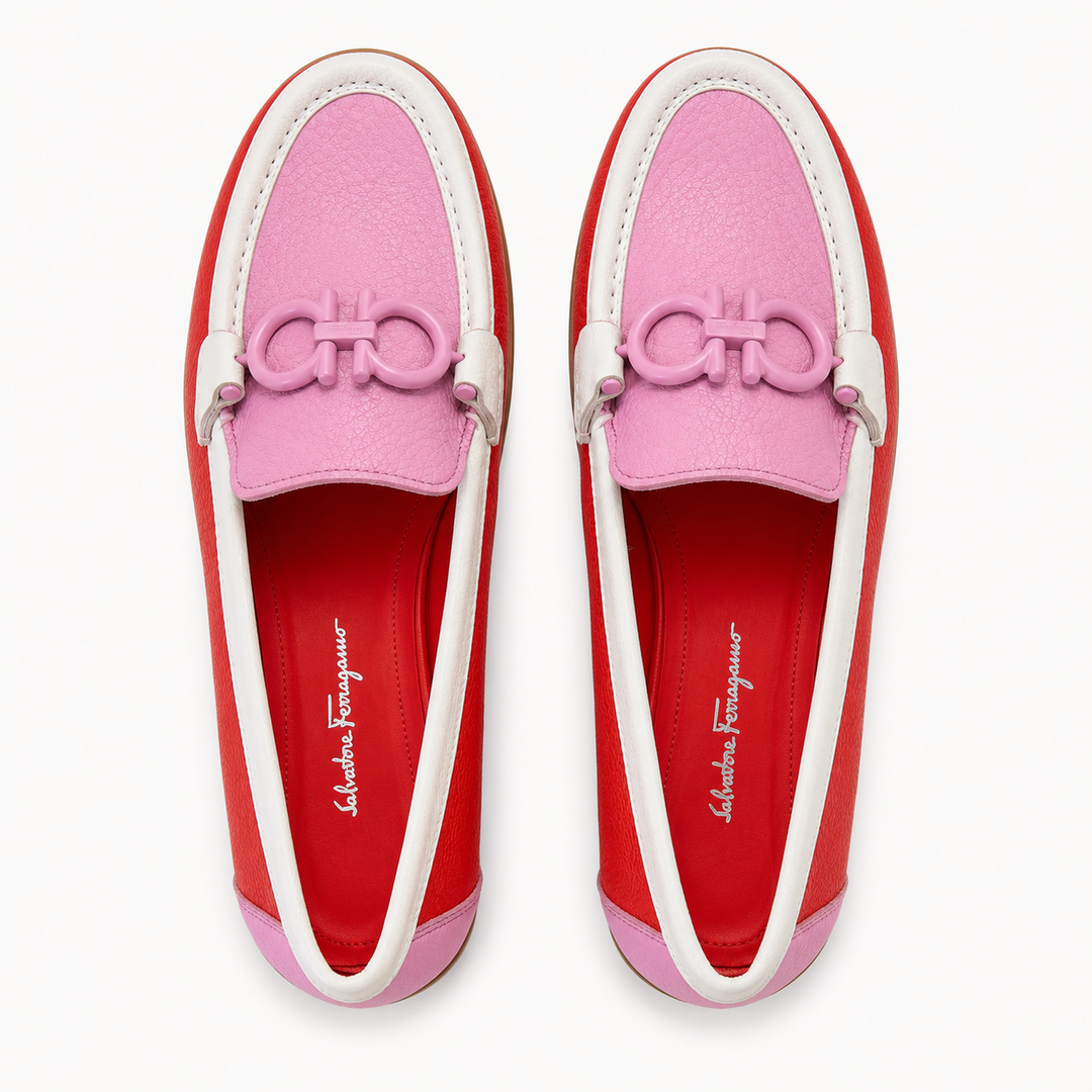 Ferragamo Women’s Rolo Gancini Colourblock Leather Moccasins - CANDY / FLAMINGO