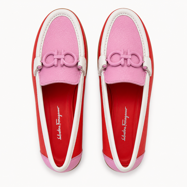Ferragamo Women’s Rolo Gancini Colourblock Leather Moccasins - CANDY / FLAMINGO