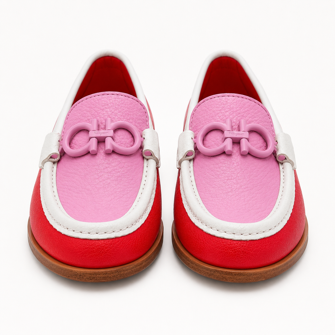 Ferragamo Women’s Rolo Gancini Colourblock Leather Moccasins - CANDY / FLAMINGO