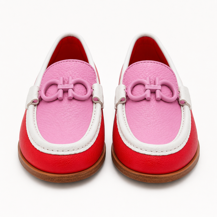 Ferragamo Women’s Rolo Gancini Colourblock Leather Moccasins - CANDY / FLAMINGO