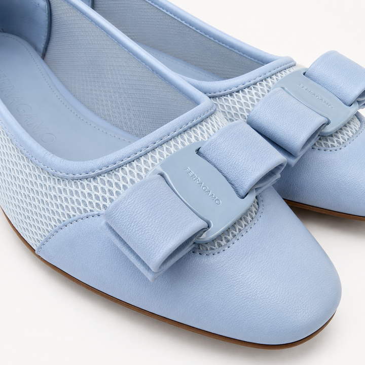 Ferragamo Women's ANZ Vara Bow Ballerina Leather & Mesh Flats – SKY BLUE
