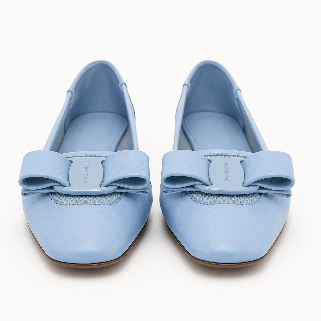 Ferragamo Women's ANZ Vara Bow Ballerina Leather & Mesh Flats – SKY BLUE