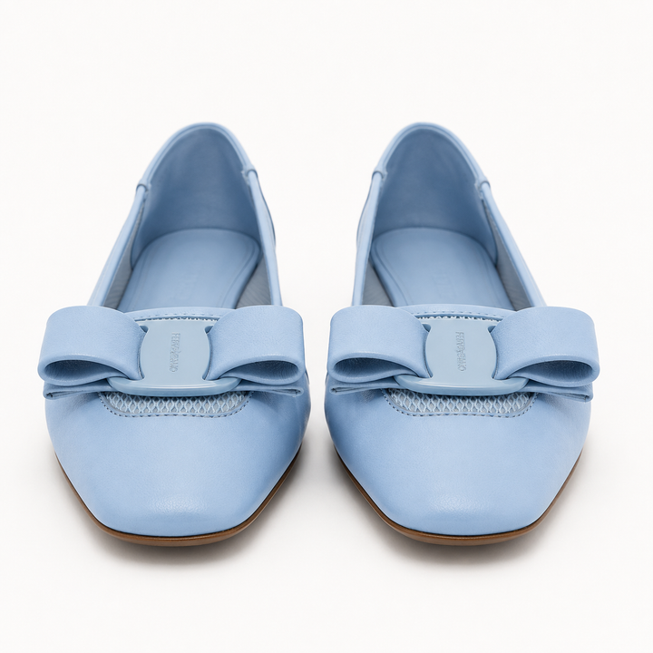 Ferragamo Women's ANZ Vara Bow Ballerina Leather & Mesh Flats – SKY BLUE
