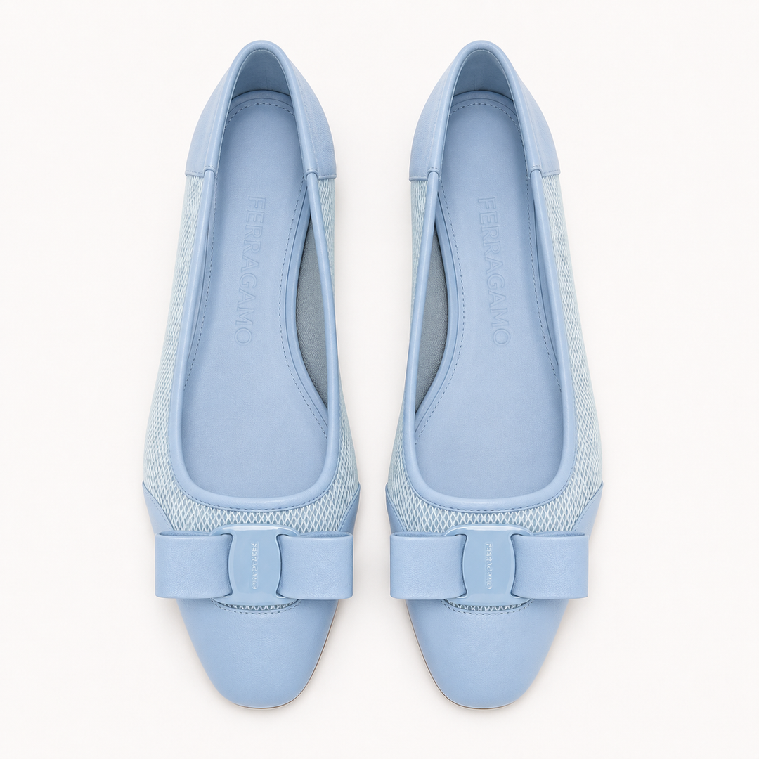 Ferragamo Women's ANZ Vara Bow Ballerina Leather & Mesh Flats – SKY BLUE
