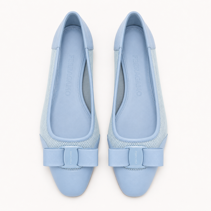 Ferragamo Women's ANZ Vara Bow Ballerina Leather & Mesh Flats – SKY BLUE