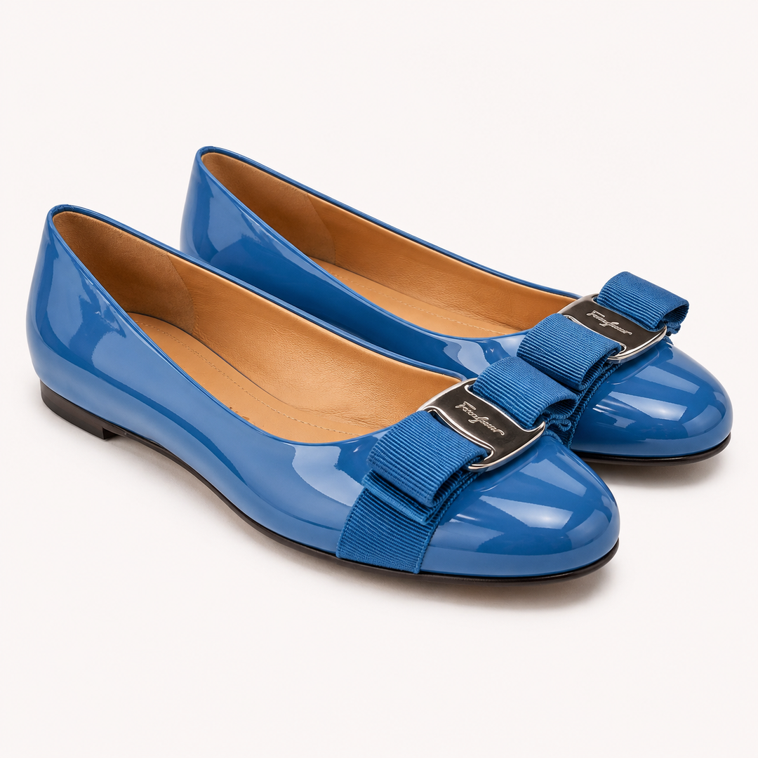 Ferragamo Women's Varina Patent Leather Ballet Flats – BLUE