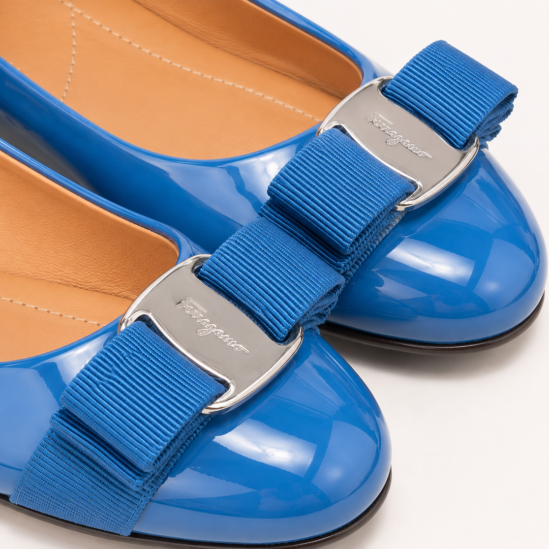 Ferragamo Women's Varina Patent Leather Ballet Flats – BLUE