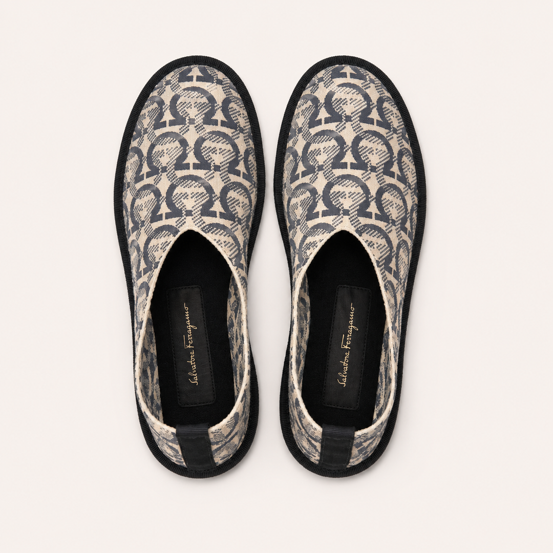 Ferragamo Women's Nomadic Stories Gancini Jacquard Moccasins – CHARCOAL BEIGE