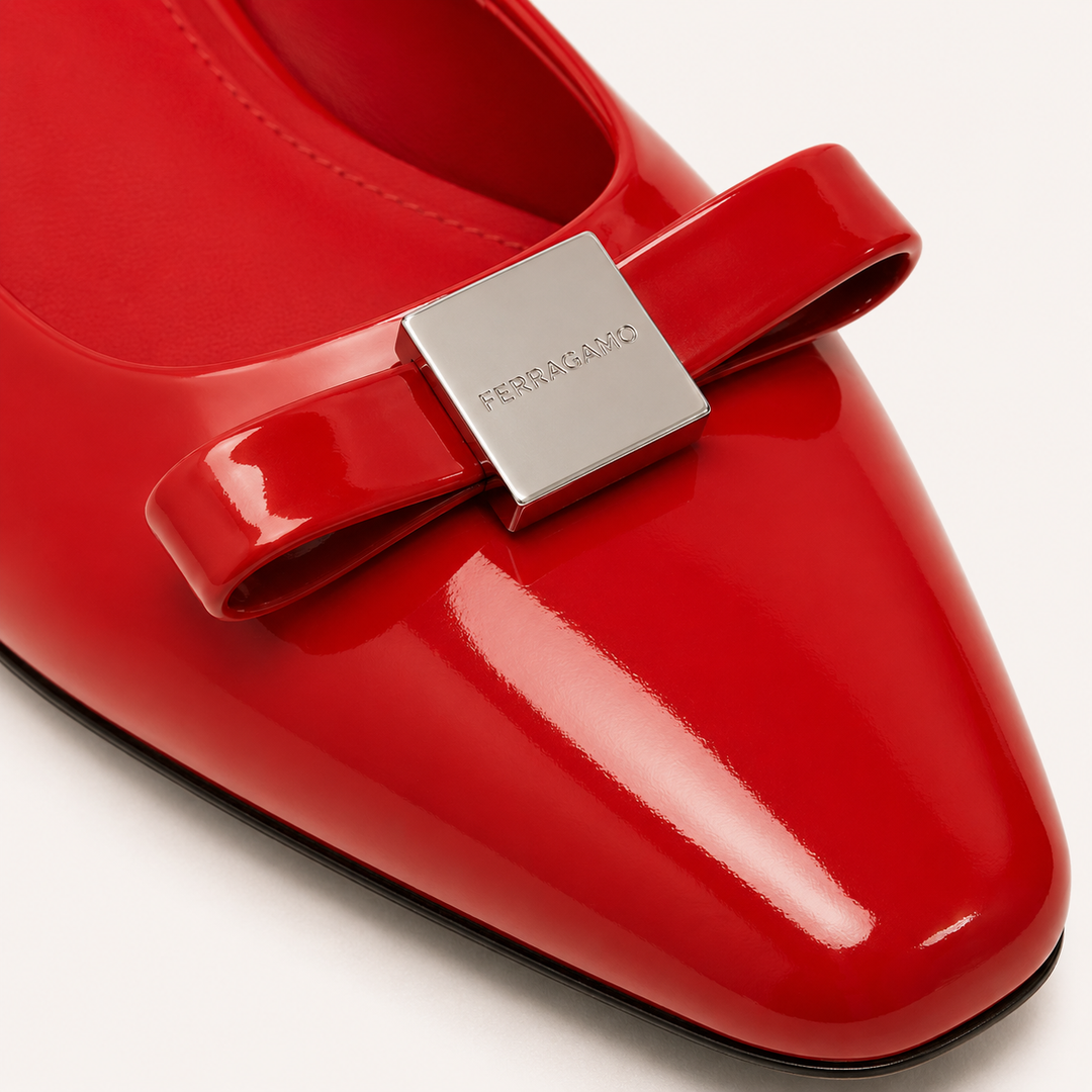Ferragamo Women's Marlina Vara Bow Patent Leather Slingback Pumps – RED