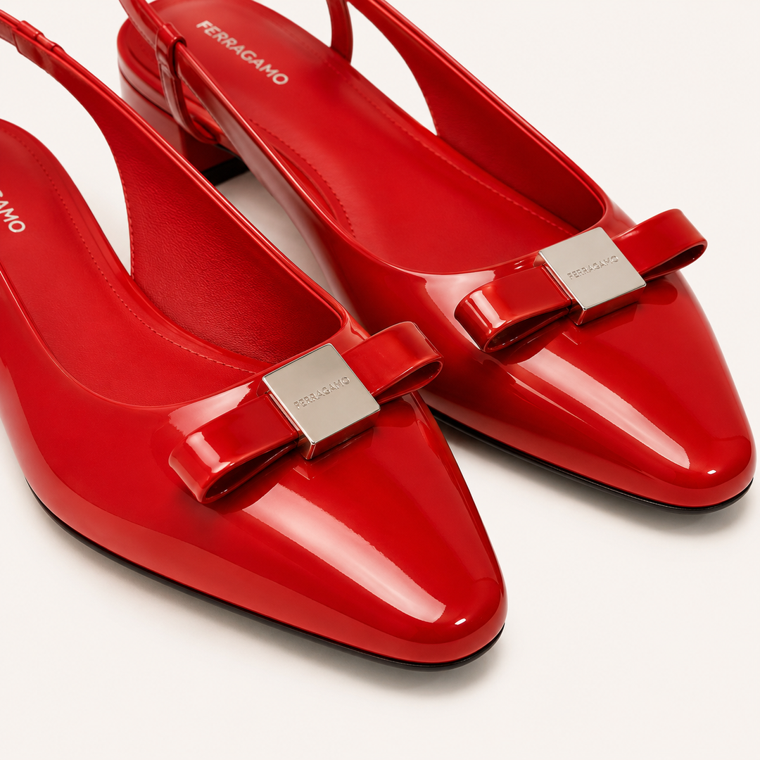 Ferragamo Women's Marlina Vara Bow Patent Leather Slingback Pumps – RED
