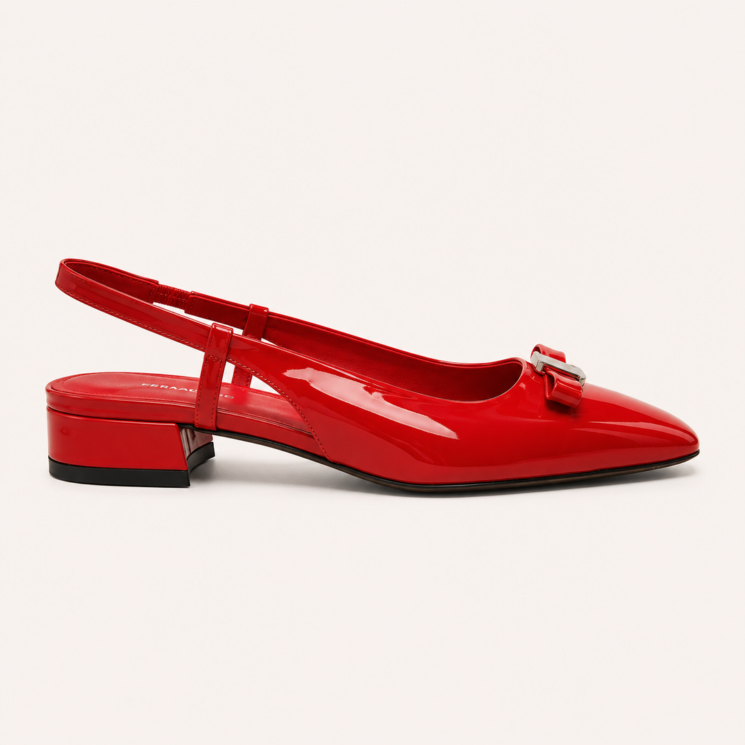 Ferragamo Women's Marlina Vara Bow Patent Leather Slingback Pumps – RED