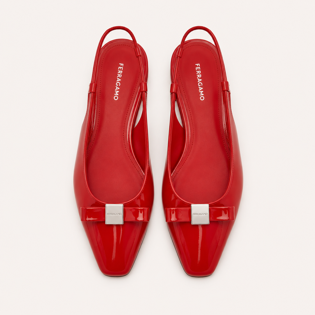 Ferragamo Women's Marlina Vara Bow Patent Leather Slingback Pumps – RED