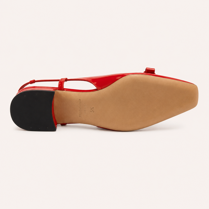 Ferragamo Women's Marlina Vara Bow Patent Leather Slingback Pumps – RED