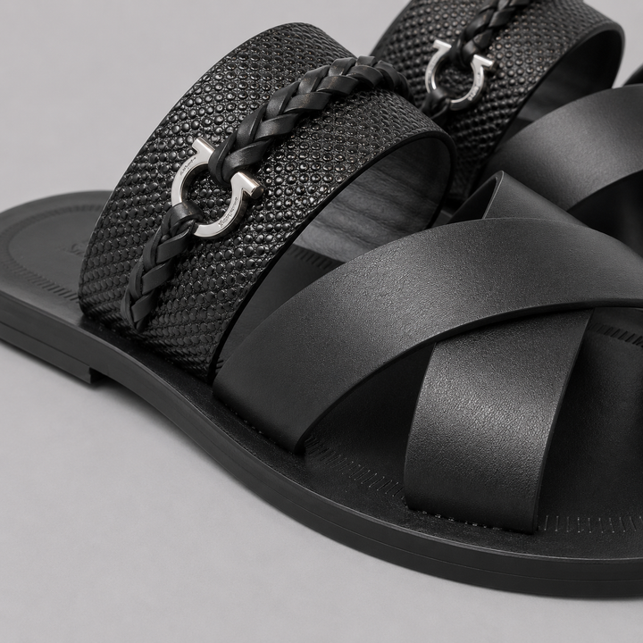 Ferragamo Men's Gianci Braided Leather Sandals – BLACK