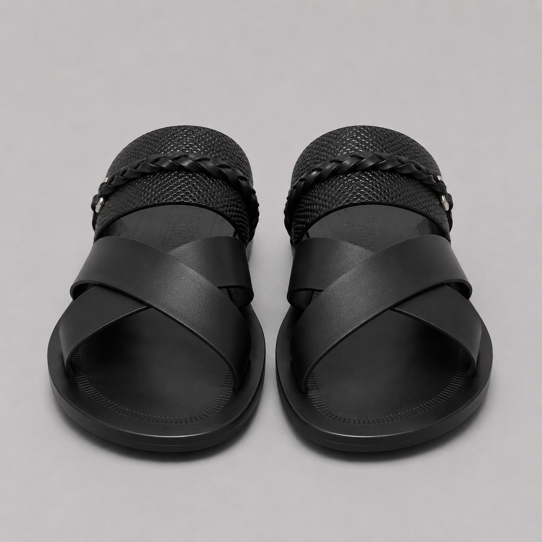 Ferragamo Men's Gianci Braided Leather Sandals – BLACK