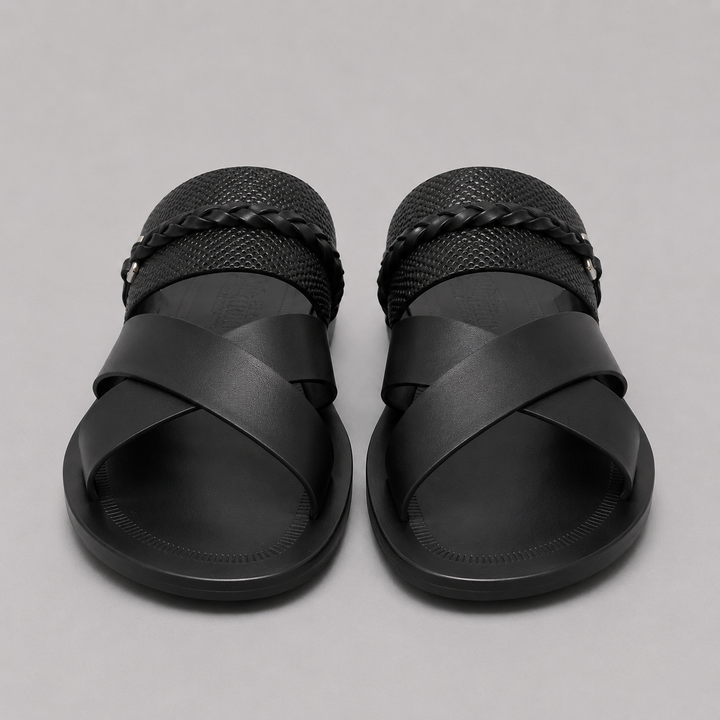Ferragamo Men's Gianci Braided Leather Sandals – BLACK