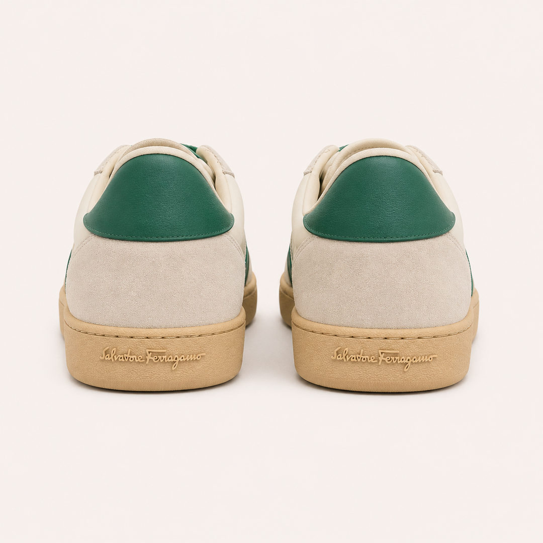 Ferragamo Men’s Dioniso Leather, Suede & Textile Sneakers – WHITE GREEN