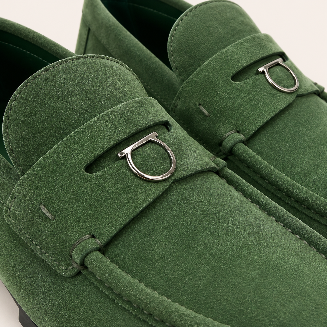 Ferragamo Men's Dougan Suede Gancini Driver Moccasins – GREEN