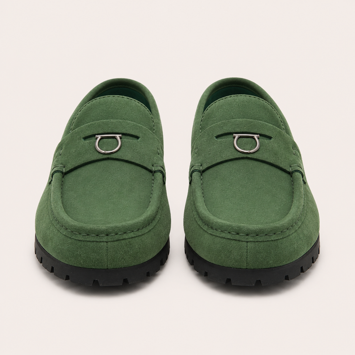 Ferragamo Men's Dougan Suede Gancini Driver Moccasins – GREEN